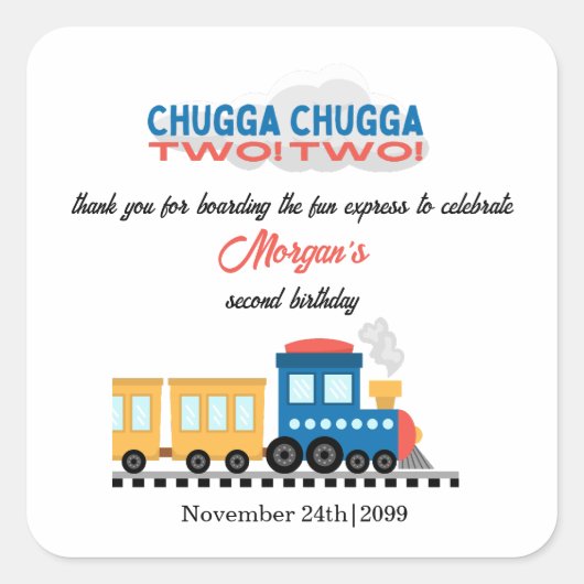 2回目の誕生日カラフル漫画列車 スクエアシール (正面)