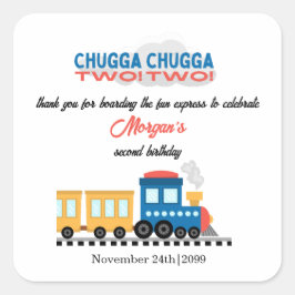 2回目の誕生日カラフル漫画列車 スクエアシール