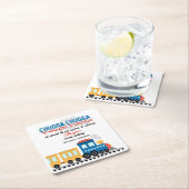 2回目の誕生日カラフル漫画列車 スクエアペーパーコースター (インサイチュ)