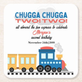 2回目の誕生日カラフル漫画列車 スクエアペーパーコースター