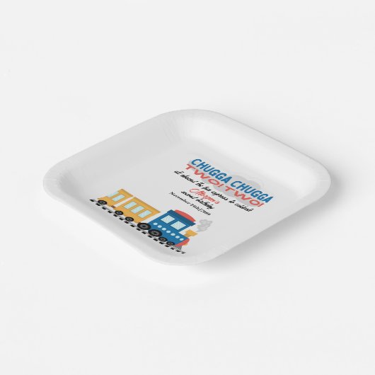 2回目の誕生日カラフル漫画列車 ペーパープレート (傾斜あり)