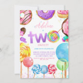 2回目の誕生日キャンディランドロリポップスイーツキャンディキュート 招待状 (正面)