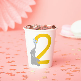 2回目の誕生日グレイモダンエレファントパーティーカップ 紙コップ