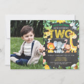 2回目の誕生日ジャングルパーティーサファリ動物写真 招待状 (正面)