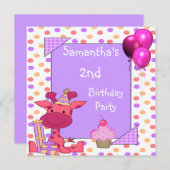 2回目の誕生日スポットキリンのカップケーキバルーンMauve 招待状 (正面/裏面)