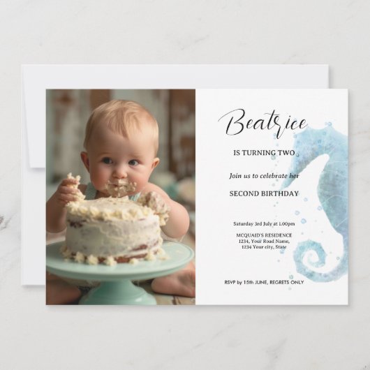 2回目の誕生日ダスティブルーシーホースの写真 招待状 (正面)