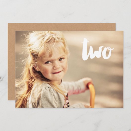 2回目の誕生日ナンバー2フォトオーバーレイ招待状 招待状 (正面/裏面)