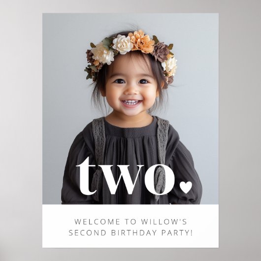 2回目の誕生日ハートフォトウェルカムサイン ポスター (正面)