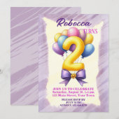 2回目の誕生日バルーンテーマ 招待状 (正面/裏面)