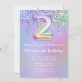 2回目の誕生日パーティの招待状パープルピンクグリッター 招待状 (正面)