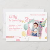 2回目の誕生日パーティーかわいいフォトバルーン招待状 招待状 (正面)