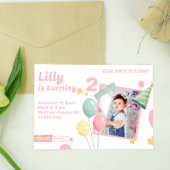 2回目の誕生日パーティーかわいいフォトバルーン招待状 招待状