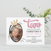 2回目の誕生日パーティーかわいいモダンプリンセス写真 招待状 (スタンド正面)