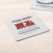 2回目の誕生日パーティーかわいい赤い西部電車 スクエアペーパーコースター (アングル)