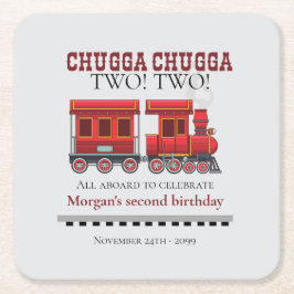 2回目の誕生日パーティーかわいい赤い西部電車 スクエアペーパーコースター