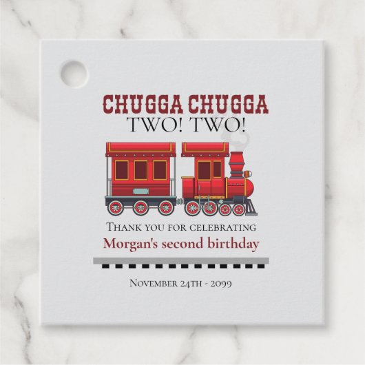 2回目の誕生日パーティーかわいい赤い西部電車 フェイバータグ (正面)