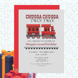2回目の誕生日パーティーかわいい赤い西部電車 招待状