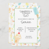 2回目の誕生日パーティーアイスクリームとポップス 招待状 (正面/裏面)