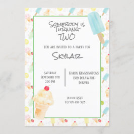 2回目の誕生日パーティーアイスクリームとポップス 招待状