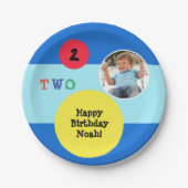 2回目の誕生日パーティーカスタムフォト明カラフルるい ペーパープレート (正面)