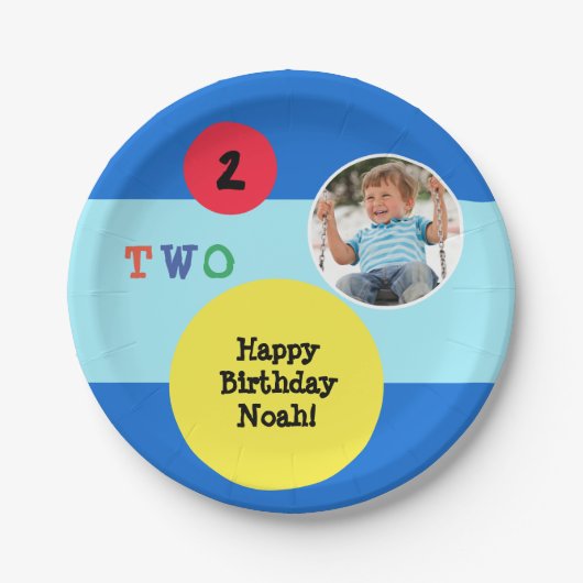 2回目の誕生日パーティーカスタムフォト明カラフルるい ペーパープレート (正面)