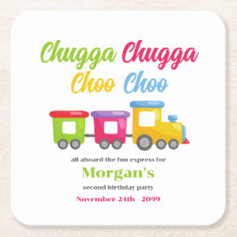 2回目の誕生日パーティーチャガチョオカラフル列車 スクエアペーパーコースター