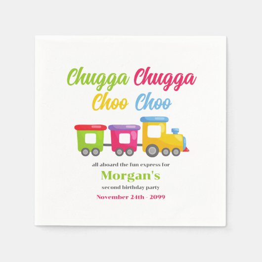 2回目の誕生日パーティーチャガチョオカラフル列車 スタンダードカクテルナプキン (正面)