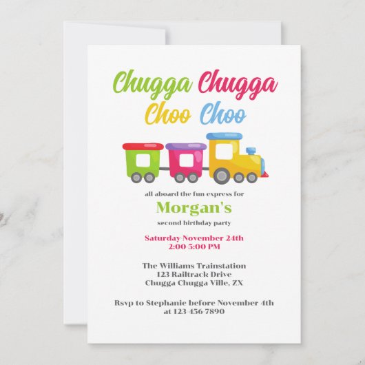 2回目の誕生日パーティーチャガチョオカラフル列車 招待状 (正面)