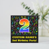 2回目の誕生日パーティー:おもしろいミュージックシンボル、虹2 招待状 (スタンド正面)