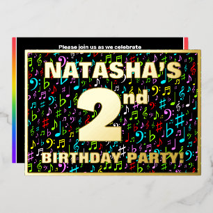 2回目の誕生日パーティー:おもしろい、カラフル音楽シンボル 箔招待状