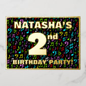 2回目の誕生日パーティー:おもしろい、カラフル音楽シンボル 箔招待状 (正面)
