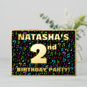 2回目の誕生日パーティー:おもしろい、カラフル音楽シンボル 箔招待状 (立ち正面)