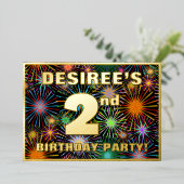 2回目の誕生日パーティー—おもしろい、カラフルFireworks Look 箔招待状 (立ち正面)