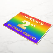 2回目の誕生日パーティー:おもしろい、レインボーカラフルパターン 箔招待状 (回転した状態)