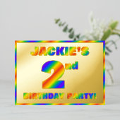 2回目の誕生日パーティー—おもしろい、レインボースペクトル「2」 箔招待状 (立ち正面)