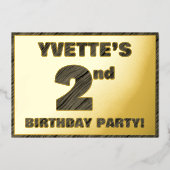 2回目の誕生日パーティー— はっきりした、ウッドグフェイクレイン文字 箔招待状 (正面)