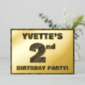 2回目の誕生日パーティー— はっきりした、ウッドグフェイクレイン文字 箔招待状 (立ち正面)