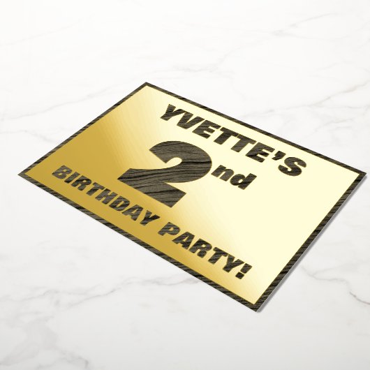 2回目の誕生日パーティー— はっきりした、ウッドグフェイクレイン文字 箔招待状 (回転した状態)