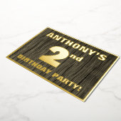 2回目の誕生日パーティー: はっきりした、フェイク木目のパターン 箔招待状 (回転した状態)