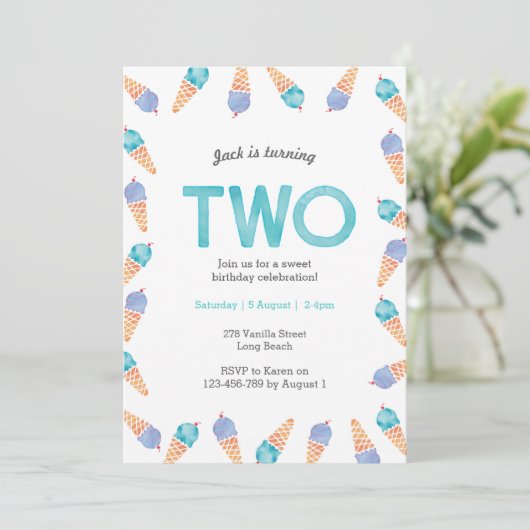 2回目の誕生日パーティー |アイスクリームのご招待 招待状 (スタンド正面)