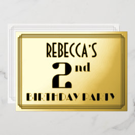 2回目の誕生日パーティー:アールデコの外観「2」と名前 箔招待状