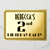 2回目の誕生日パーティー:アールデコの外観「2」と名前 箔招待状 (正面)