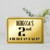 2回目の誕生日パーティー:アールデコの外観「2」と名前 箔招待状 (立ち正面)