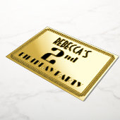 2回目の誕生日パーティー:アールデコの外観「2」と名前 箔招待状 (回転した状態)