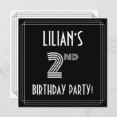 2回目の誕生日パーティー:アールデコスタイル(名前をカスタムする付き) 招待状 (正面/裏面)