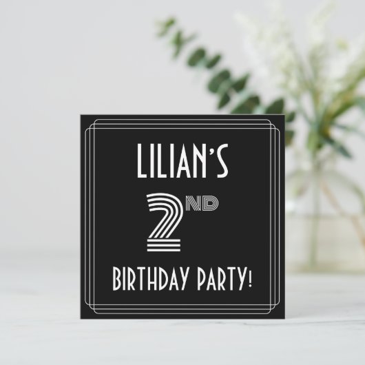 2回目の誕生日パーティー:アールデコスタイル(名前をカスタムする付き) 招待状 (スタンド正面)