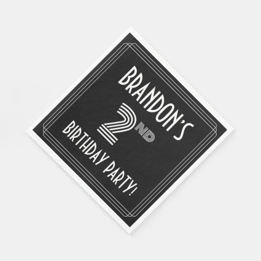 2回目の誕生日パーティー:アールデコスタイル+名前をカスタムする スタンダードランチョンナプキン (角)