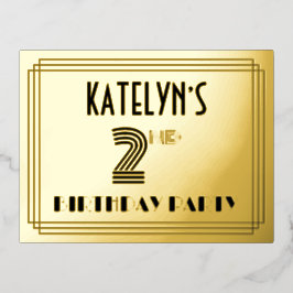 2回目の誕生日パーティー～アールデコスタイル「2」 +名前 箔招待状ポストカード