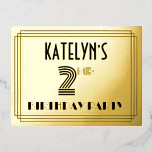 2回目の誕生日パーティー～アールデコスタイル「2」 +名前 箔招待状ポストカード