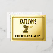 2回目の誕生日パーティー~アールデコスタイル「2」 +名前 箔招待状ポストカード (正面/裏面)